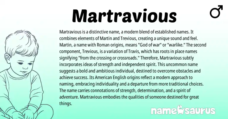 Infographic about Martravious name meaning, Martravious is a name from Roman, American origin(s).