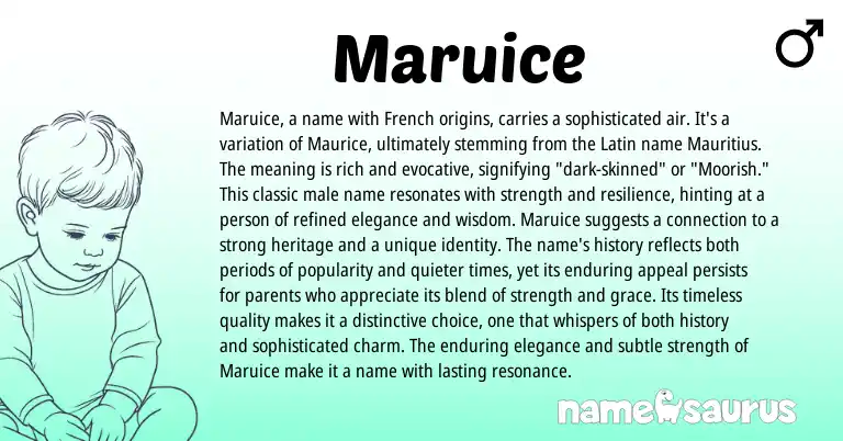 Infographic about Maruice name meaning, Maruice is a name from French origin(s).