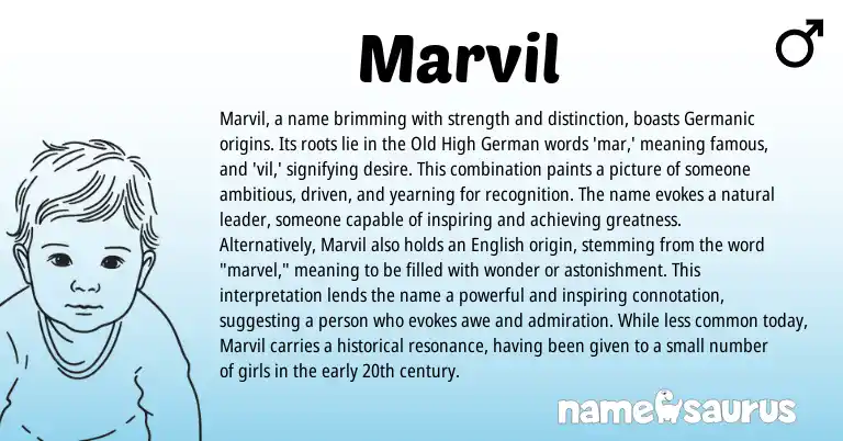 Infographic about Marvil name meaning, Marvil is a name from Germanic origin(s).