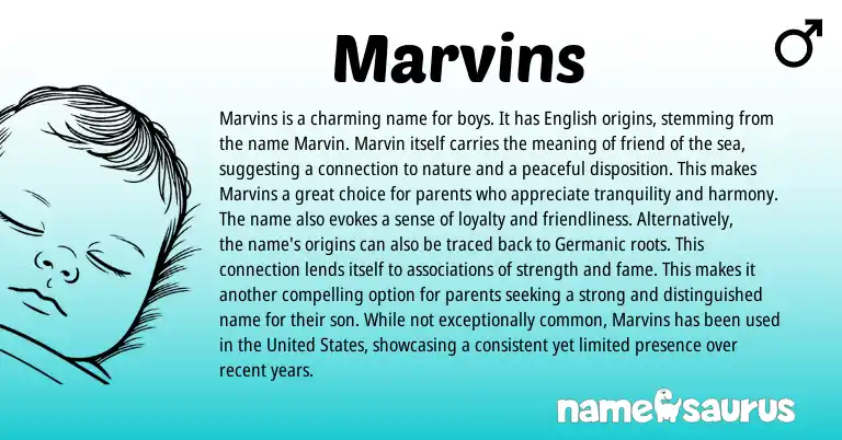 Infographic about Marvins name meaning, Marvins is a name from English, American origin(s).