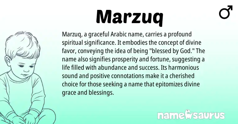 Infographic about Marzuq name meaning, Marzuq is a name from Arabic origin(s).