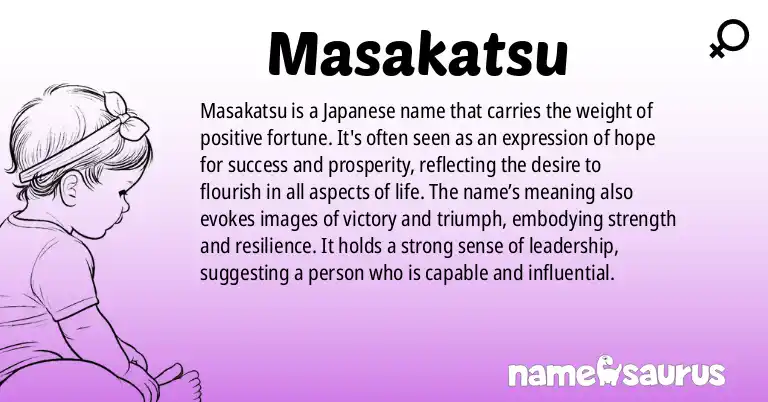 Infographic about Masakatsu name meaning, Masakatsu is a name from Japanese origin(s).