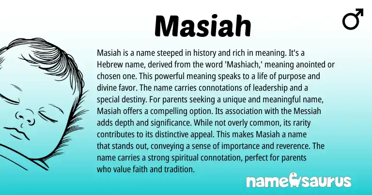 Infographic about Masiah name meaning, Masiah is a name from Hebrew, English origin(s).