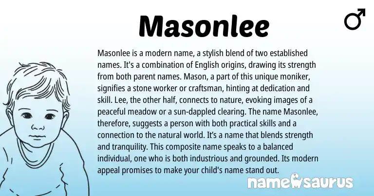 Infographic about Masonlee name meaning, Masonlee is a name from English origin(s).