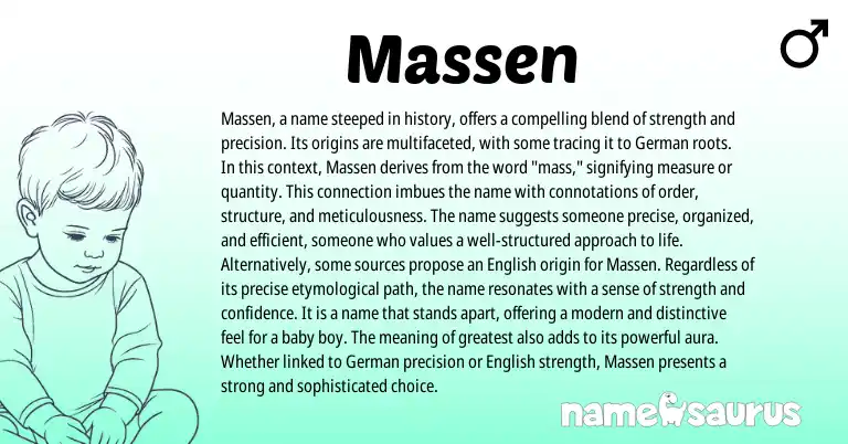 Infographic about Massen name meaning, Massen is a name from Cornish, Germanic origin(s).