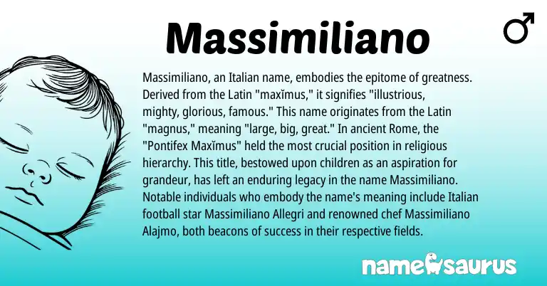 Infographic about Massimiliano name meaning, Massimiliano is a name from Latin, Italian origin(s).