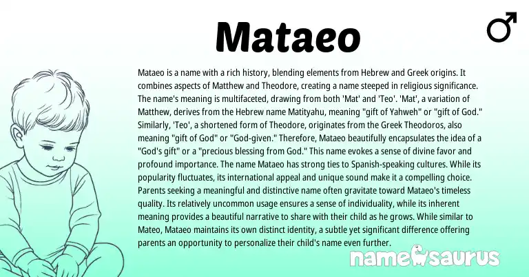 Infographic about Mataeo name meaning, Mataeo is a name from Greek, Hebrew origin(s).