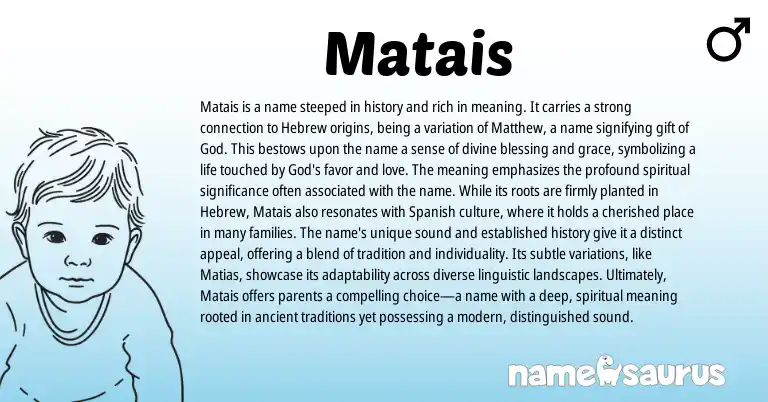 Infographic about Matais name meaning, Matais is a name from Hebrew origin(s).
