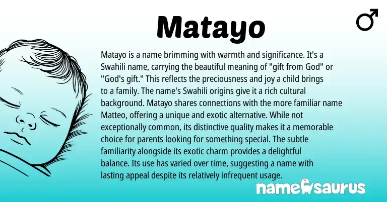 Infographic about Matayo name meaning, Matayo is a name from Hebrew, Swahili origin(s).