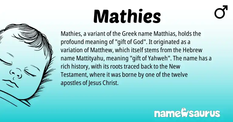 Infographic about Mathies name meaning, Mathies is a name from Hebrew, Greek origin(s).