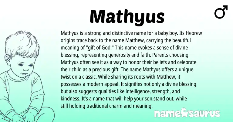 Infographic about Mathyus name meaning, Mathyus is a name from Hebrew origin(s).