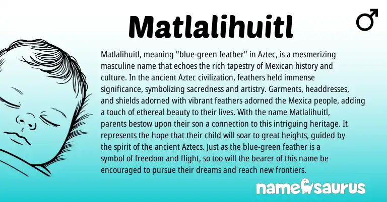 Infographic about Matlalihuitl name meaning, Matlalihuitl is a name from Mexican, Aztec origin(s).