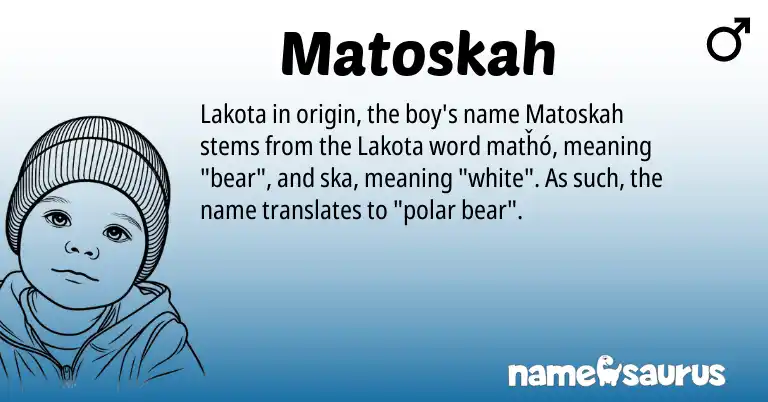 Infographic about Matoskah name meaning, Matoskah is a name from Lakota origin(s).