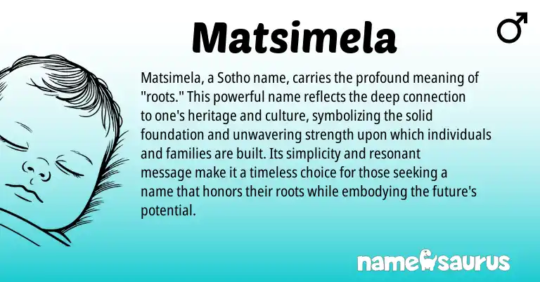 Infographic about Matsimela name meaning, Matsimela is a name from Sotho origin(s).
