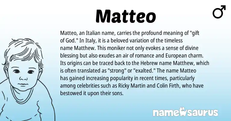 Infographic about Matteo name meaning, Matteo is a name from European, Hebrew, Italian origin(s).