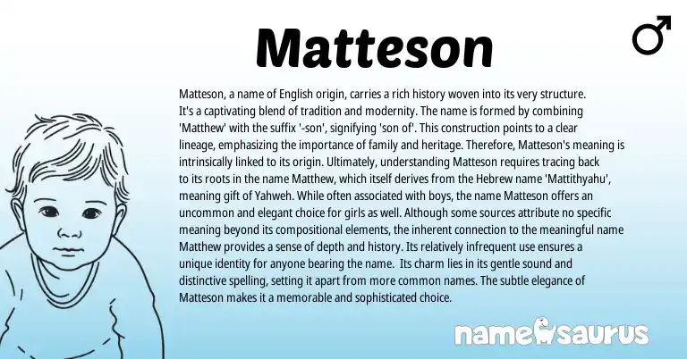 Infographic about Matteson name meaning, Matteson is a name from Hebrew, English origin(s).