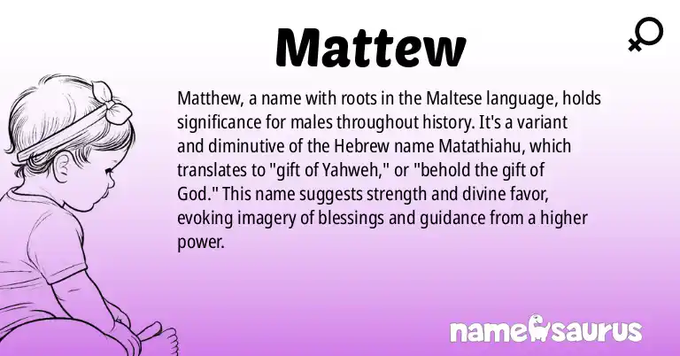 Infographic about Mattew name meaning, Mattew is a name from Maltese origin(s).