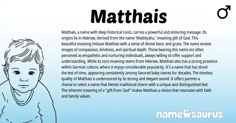 Infographic about Matthais name meaning, Matthais is a name from Hebrew origin(s).