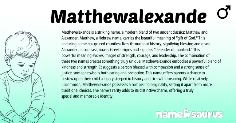 Infographic about Matthewalexande name meaning, Matthewalexande is a name from English origin(s).