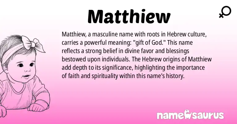 Infographic about Matthiew name meaning, Matthiew is a name from Hebrew origin(s).