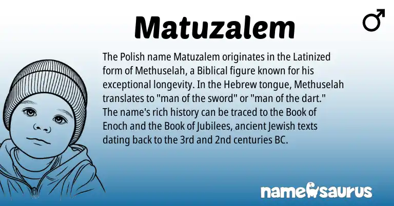 Infographic about Matuzalem name meaning, Matuzalem is a name from Polish, Jewish, Hebrew origin(s).