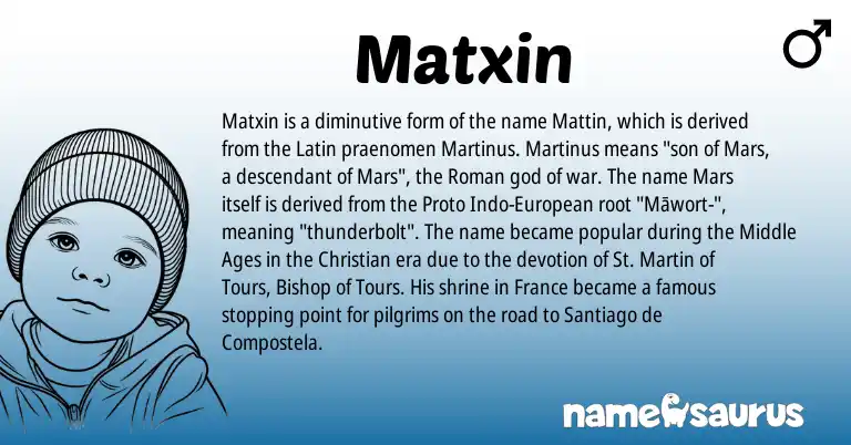 Infographic about Matxin name meaning, Matxin is a name from Roman, Latin, European origin(s).