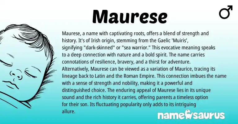 Infographic about Maurese name meaning, Maurese is a name from Gaelic, Irish origin(s).