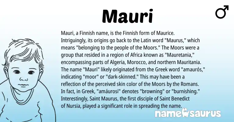 Infographic about Mauri name meaning, Mauri is a name from Finnish, Latin, Morocco, Greek origin(s).