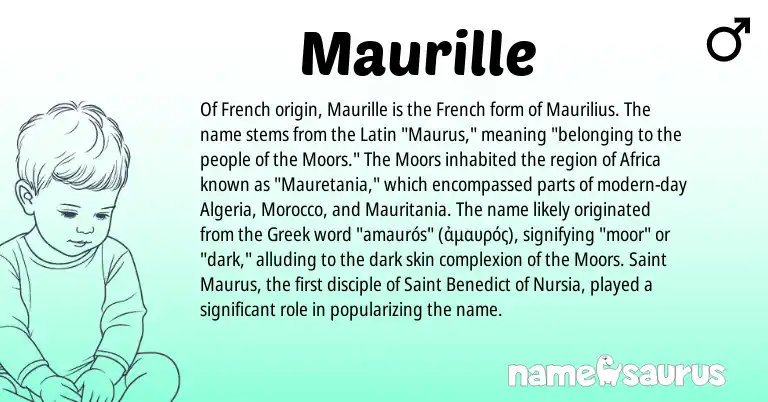 Infographic about Maurille name meaning, Maurille is a name from French, Latin, Morocco, Greek origin(s).