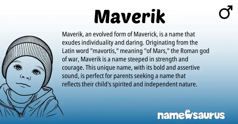 Infographic about Maverik name meaning, Maverik is a name from Roman, Latin origin(s).