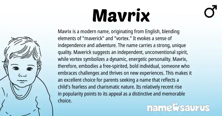 Infographic about Mavrix name meaning, Mavrix is a name from English origin(s).