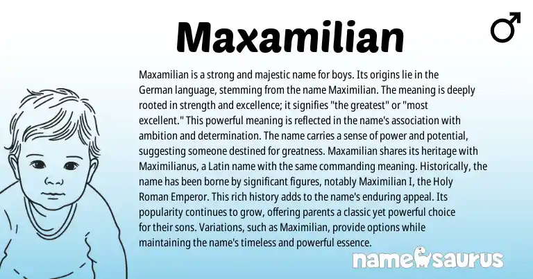 Infographic about Maxamilian name meaning, Maxamilian is a name from Germanic origin(s).
