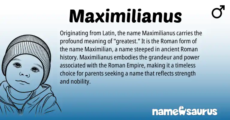 Infographic about Maximilianus name meaning, Maximilianus is a name from Roman, Latin origin(s).