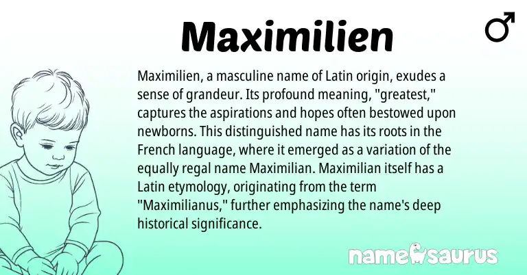 Infographic about Maximilien name meaning, Maximilien is a name from French, Latin origin(s).