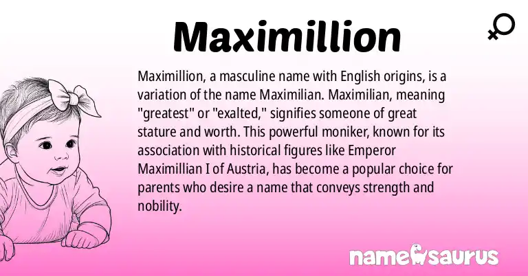 Infographic about Maximillion name meaning, Maximillion is a name from English origin(s).