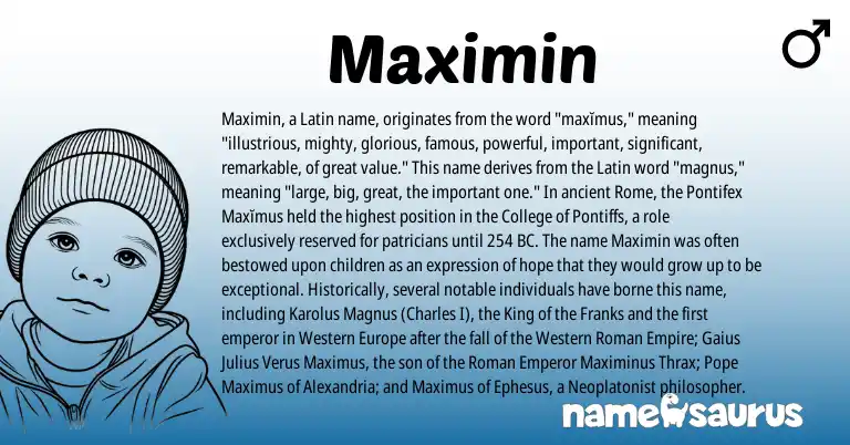 Infographic about Maximin name meaning, Maximin is a name from Roman, Latin origin(s).