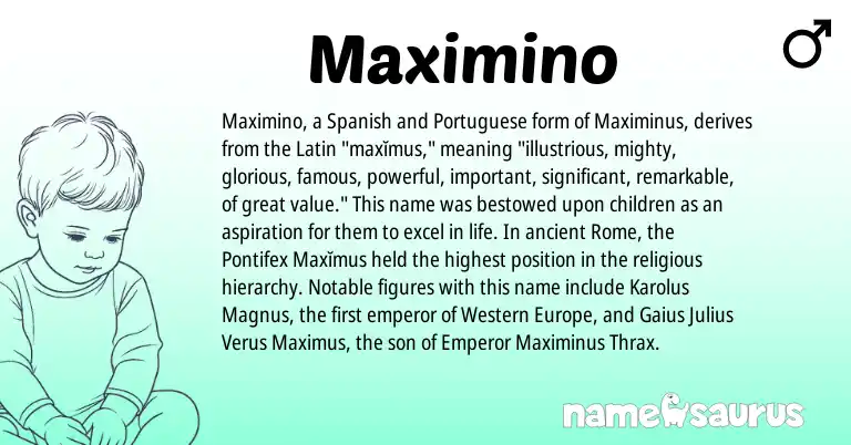 Infographic about Maximino name meaning, Maximino is a name from Spanish, Latin, Portuguese origin(s).