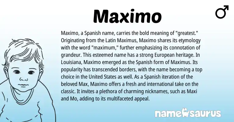 Infographic about Maximo name meaning, Maximo is a name from Spanish, Latin, European, United States origin(s).