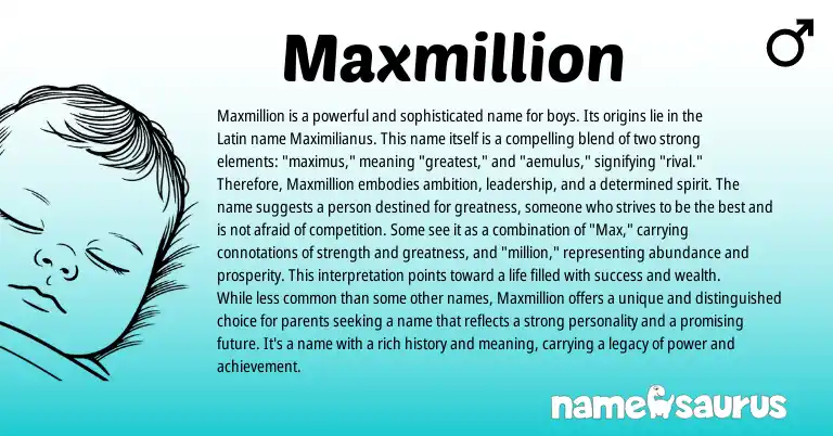 Infographic about Maxmillion name meaning, Maxmillion is a name from English origin(s).