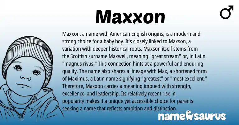 Infographic about Maxxon name meaning, Maxxon is a name from Scottish, Latin, English origin(s).