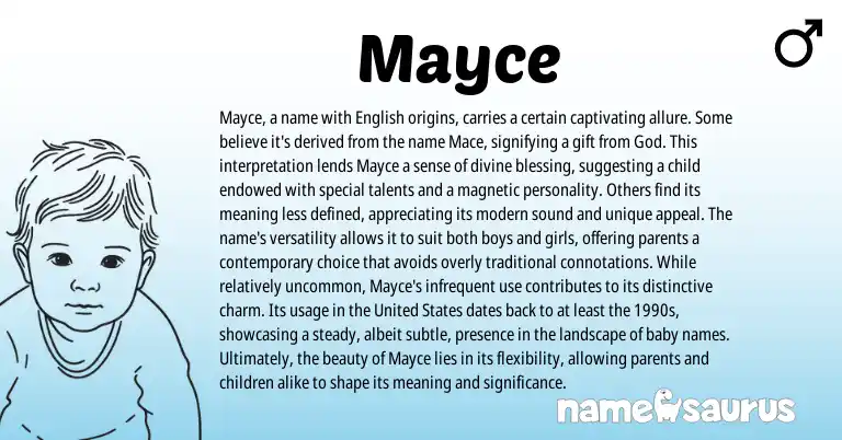 Infographic about Mayce name meaning, Mayce is a name from English origin(s).