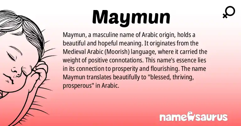 Infographic about Maymun name meaning, Maymun is a name from Medieval Arabic (Moorish) origin(s).