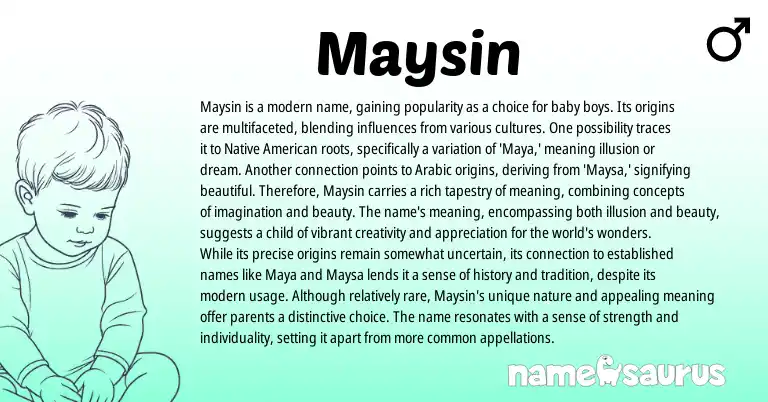 Infographic about Maysin name meaning, Maysin is a name from English, Arabic, American origin(s).