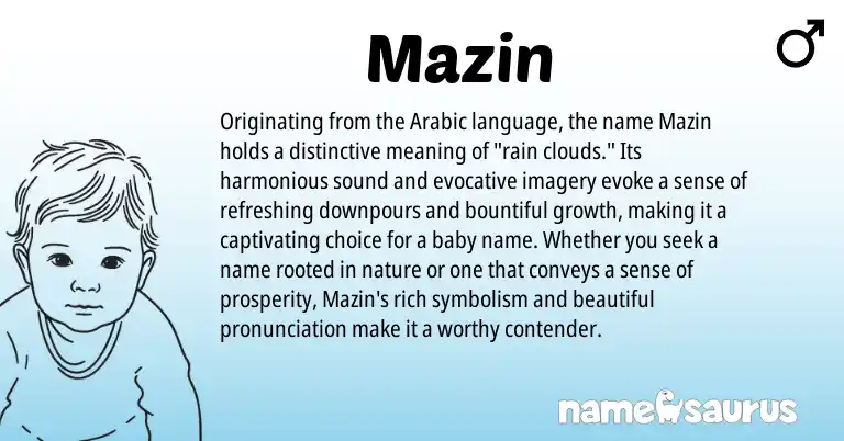 Infographic about Mazin name meaning, Mazin is a name from Arabic origin(s).