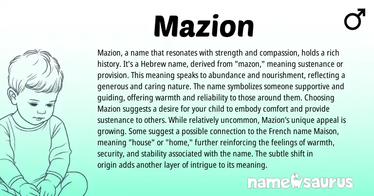 Infographic about Mazion name meaning, Mazion is a name from Hebrew, English origin(s).