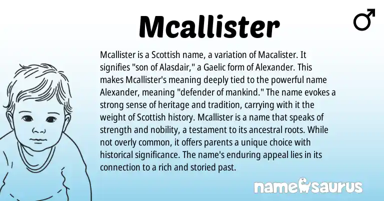 Infographic about Mcallister name meaning, Mcallister is a name from Scottish origin(s).