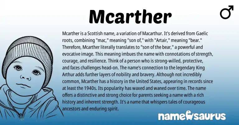 Infographic about Mcarther name meaning, Mcarther is a name from Scottish, Gaelic origin(s).