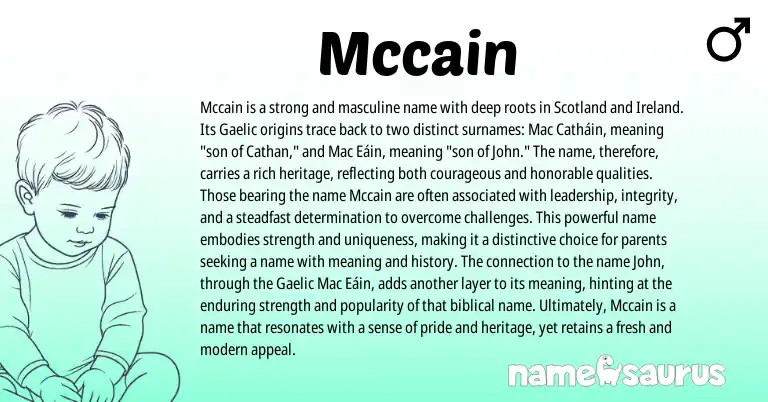 Infographic about Mccain name meaning, Mccain is a name from Scottish, Gaelic, Irish origin(s).