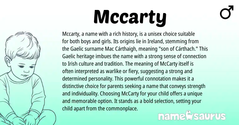 Infographic about Mccarty name meaning, Mccarty is a name from Irish origin(s).