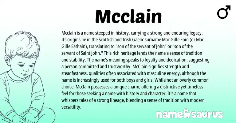 Infographic about Mcclain name meaning, Mcclain is a name from Scottish, Gaelic origin(s).